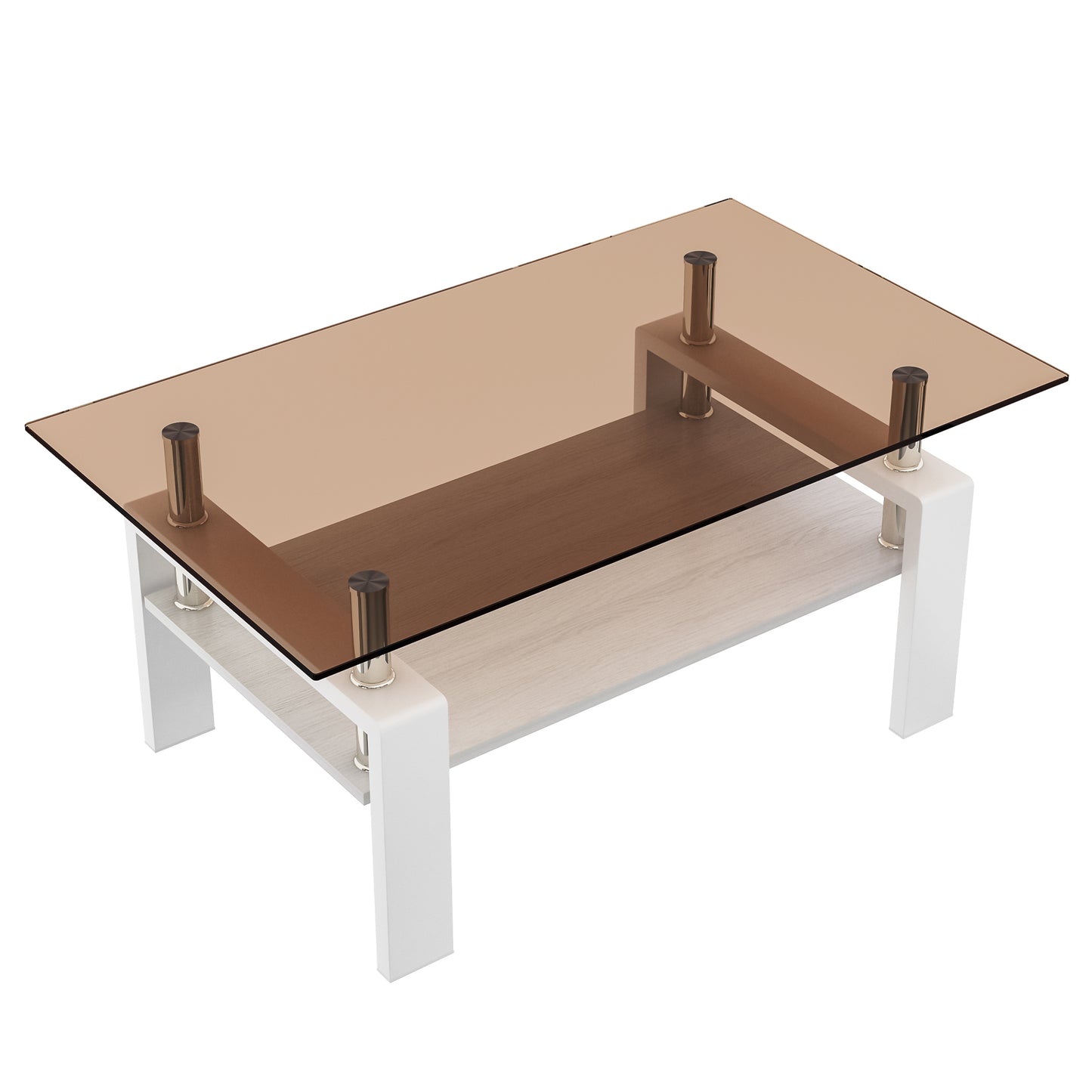 Rectangle Coffee Table, Tempered Glass Tabletop with MDF Layer, Modern Table for Living Room , Brown Glass