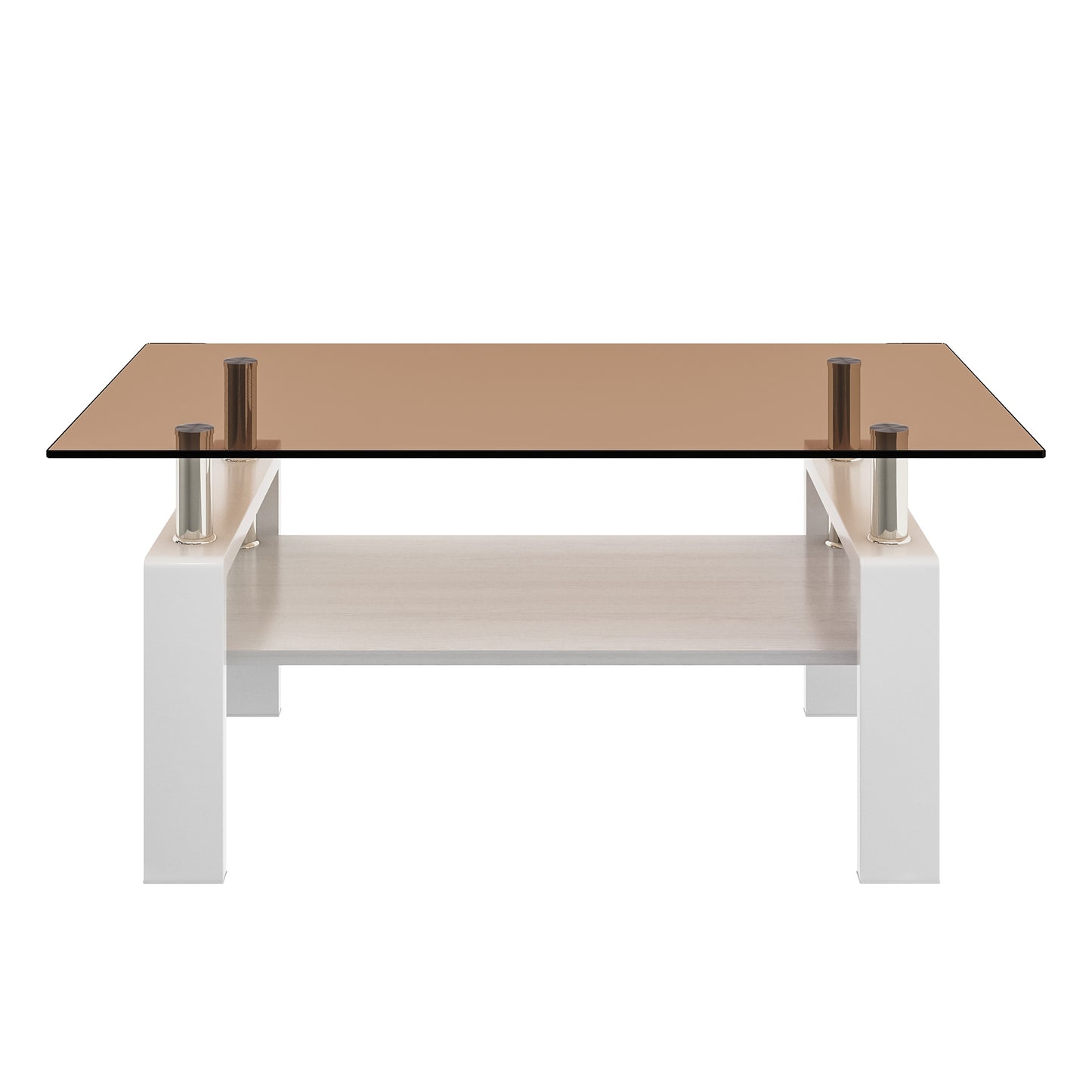 Rectangle Coffee Table, Tempered Glass Tabletop with MDF Layer, Modern Table for Living Room , Brown Glass