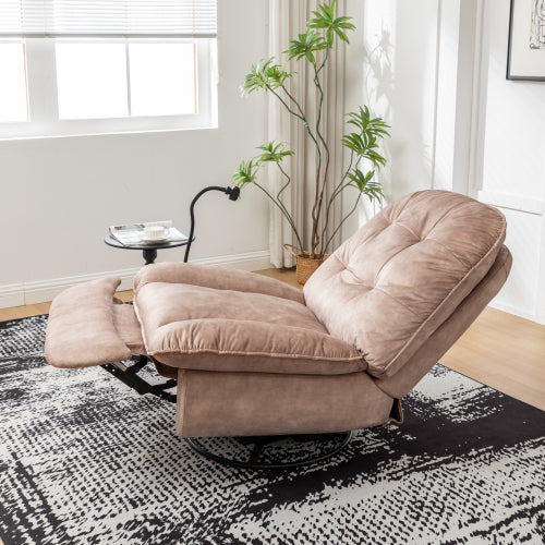 Natural brown recliner, reclining lazy chair, mobile phone holder, large and comfortable reading chair, swivel gliding rocking chair, gold-stamped velvet