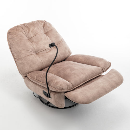 Natural brown recliner, reclining lazy chair, mobile phone holder, large and comfortable reading chair, swivel gliding rocking chair, gold-stamped velvet