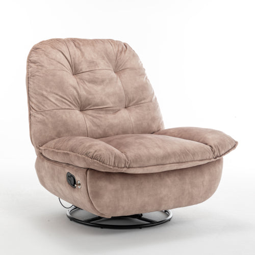 Natural brown recliner, reclining lazy chair, mobile phone holder, large and comfortable reading chair, swivel gliding rocking chair, gold-stamped velvet