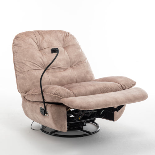 Natural brown recliner, reclining lazy chair, mobile phone holder, large and comfortable reading chair, swivel gliding rocking chair, gold-stamped velvet