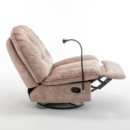 Natural brown recliner, reclining lazy chair, mobile phone holder, large and comfortable reading chair, swivel gliding rocking chair, gold-stamped velvet