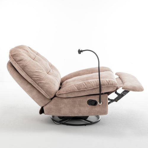 Natural brown recliner, reclining lazy chair, mobile phone holder, large and comfortable reading chair, swivel gliding rocking chair, gold-stamped velvet