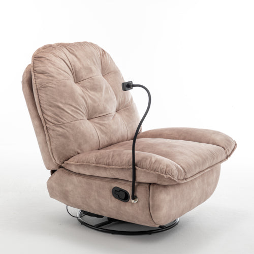 Natural brown recliner, reclining lazy chair, mobile phone holder, large and comfortable reading chair, swivel gliding rocking chair, gold-stamped velvet