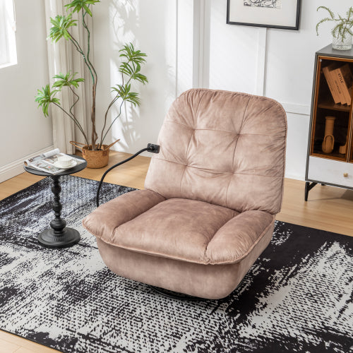 Natural brown recliner, reclining lazy chair, mobile phone holder, large and comfortable reading chair, swivel gliding rocking chair, gold-stamped velvet