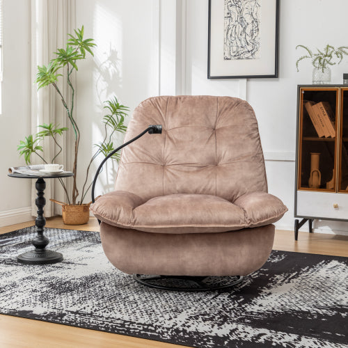 Natural brown recliner, reclining lazy chair, mobile phone holder, large and comfortable reading chair, swivel gliding rocking chair, gold-stamped velvet