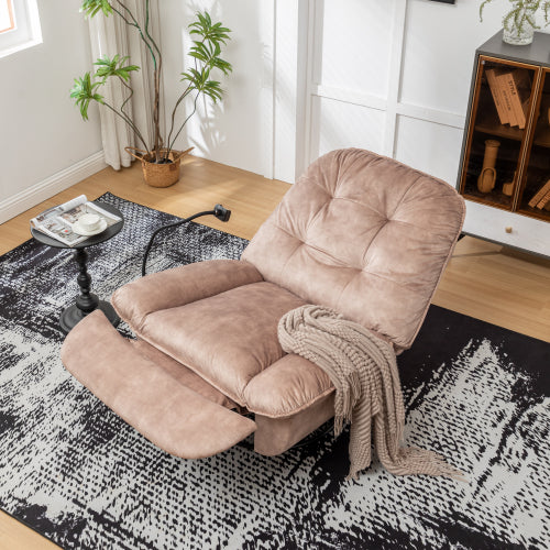 Natural brown recliner, reclining lazy chair, mobile phone holder, large and comfortable reading chair, swivel gliding rocking chair, gold-stamped velvet