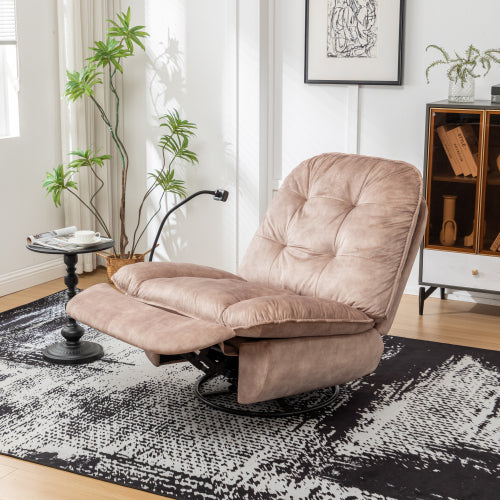 Natural brown recliner, reclining lazy chair, mobile phone holder, large and comfortable reading chair, swivel gliding rocking chair, gold-stamped velvet