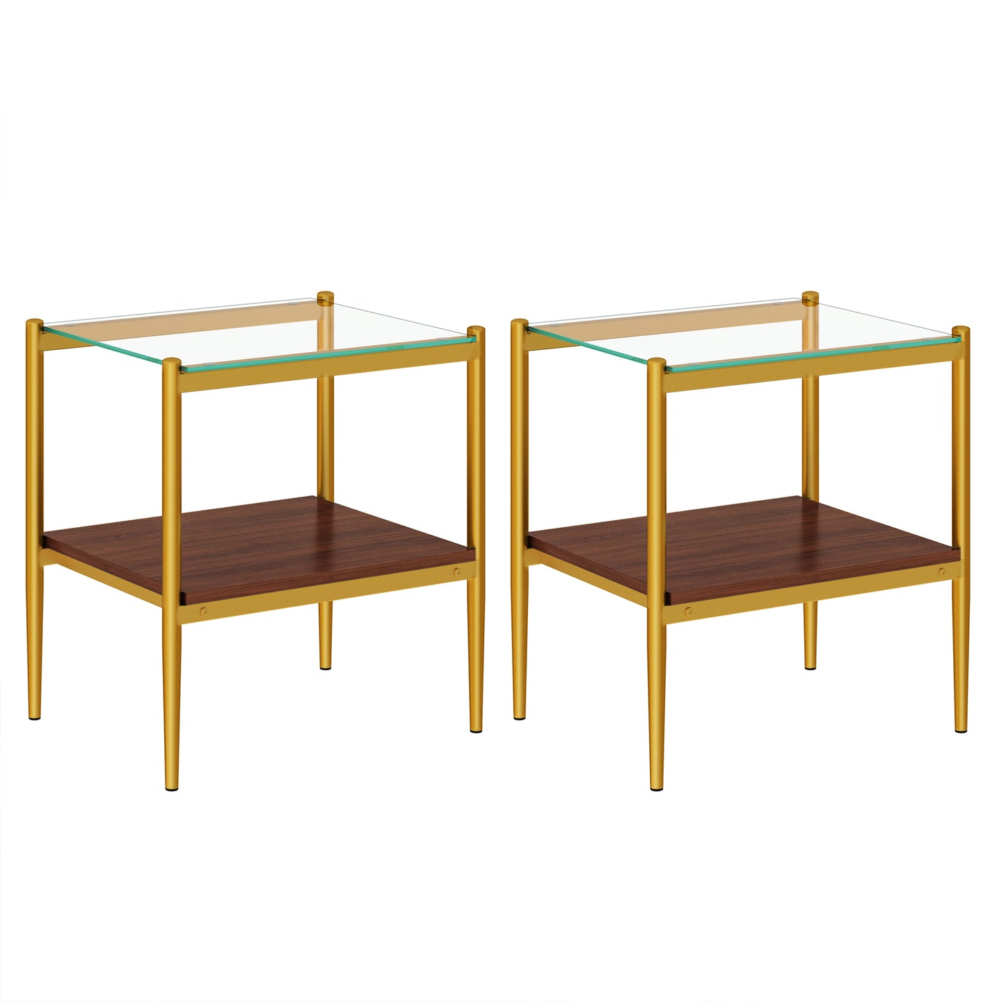Set of 2 Rectangle End Table, Tempered Glass Tabletop with MDF layer, Modern Table for Living Room , Transparent Glass