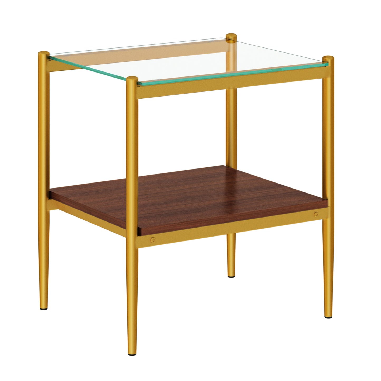 Set of 2 Rectangle End Table, Tempered Glass Tabletop with MDF layer, Modern Table for Living Room , Transparent Glass