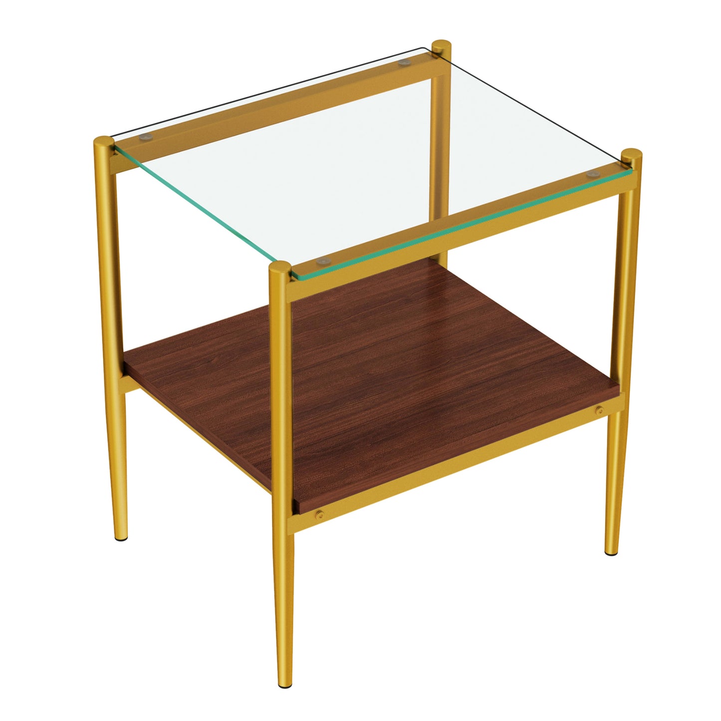 Set of 2 Rectangle End Table, Tempered Glass Tabletop with MDF layer, Modern Table for Living Room , Transparent Glass