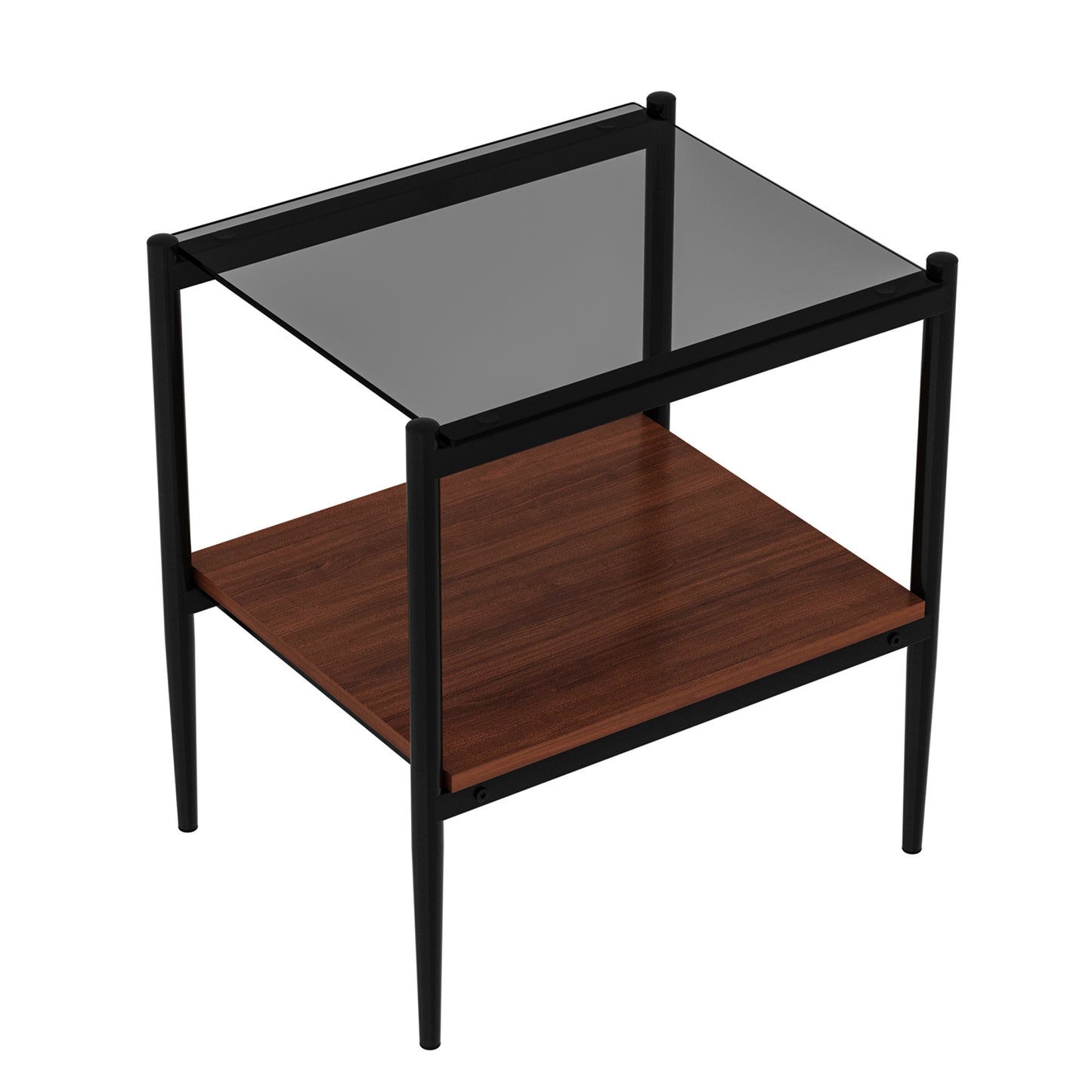 Set of 2 Rectangle End Table, Tempered Glass Tabletop with MDF layer, Modern Table for Living Room , Gray Glass