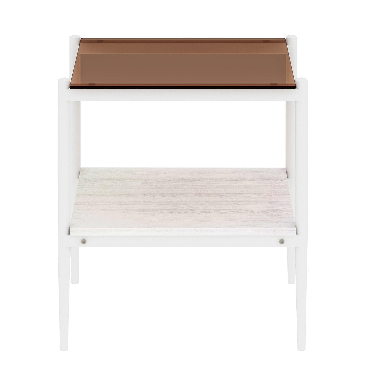 Set of 2 Rectangle End Table, Tempered Glass Tabletop with MDF layer, Modern Table for Living Room , Brown Glass