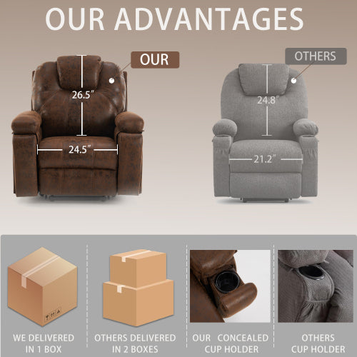 Power Lift Recliner Chair with Massage Elderly, Overstuffed Wide Recliners, Heavy Duty and Safety Motion Reclining Mechanism