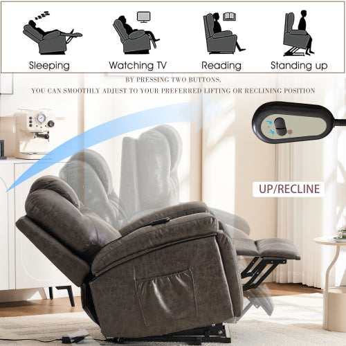 Power Lift Recliner Chair with Massage for Elderly, Overstuffed Wide Recliners, Heavy Duty and Safety Motion Reclining Mechanism
