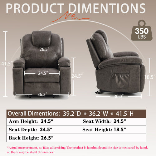 Power Lift Recliner Chair with Massage for Elderly, Overstuffed Wide Recliners, Heavy Duty and Safety Motion Reclining Mechanism