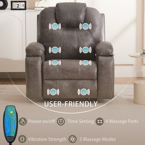 Power Lift Recliner Chair with Massage for Elderly, Overstuffed Wide Recliners, Heavy Duty and Safety Motion Reclining Mechanism