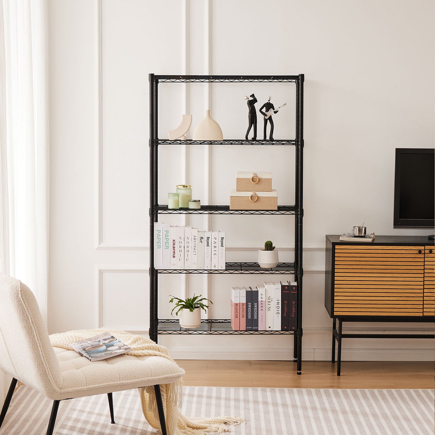 Storage Shelving Unit, Adjustable Metal Wire Racks Heavy Duty Standing Shelf Organizer for Kitchen, Closet, Pantry, Garage, Bathroom, Laundry,5-Tier