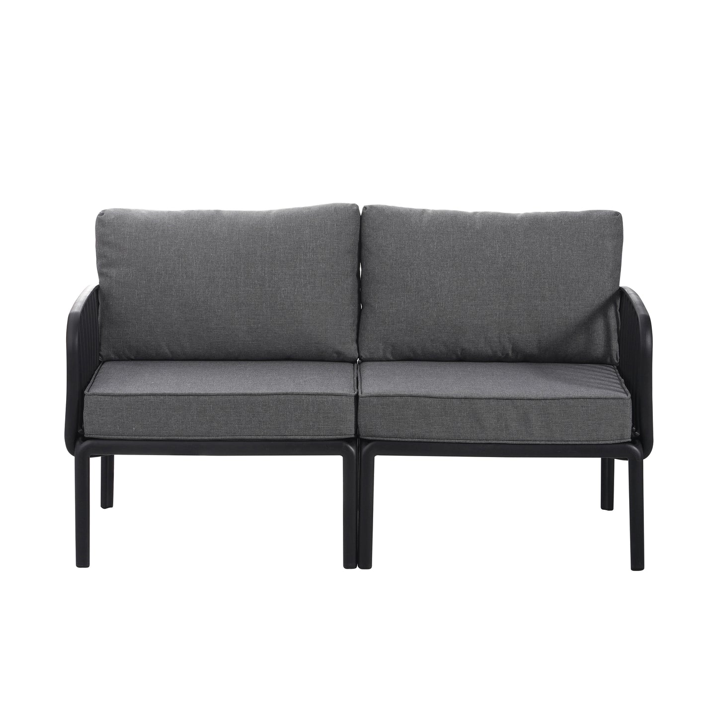 3 Piece Patio Conversation Sets, Modern Outdoor Patio Sectional Furniture Set with Square Coffee Table, Waterproof Thick Cushion Deep Seating for Porch, Balcony, Black & Dark Gray