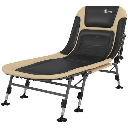 Outsunny Camping Cot for Adults, Folding Bed with Soft Padded Cushions & Headrest, 180° Adjustable Reclining Lounger, Heavy Duty and Portable with a 400 lbs. Capacity, Cream White