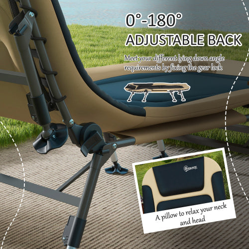 Outsunny Camping Cot for Adults, Folding Bed with Soft Padded Cushions & Headrest, 180° Adjustable Reclining Lounger, Heavy Duty and Portable with a 400 lbs. Capacity, Cream White