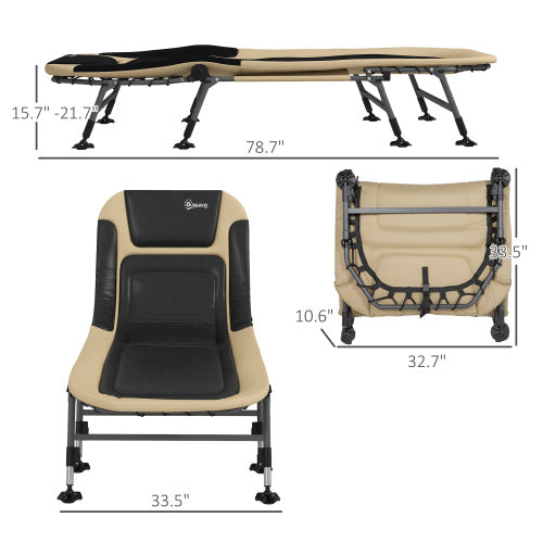 Outsunny Camping Cot for Adults, Folding Bed with Soft Padded Cushions & Headrest, 180° Adjustable Reclining Lounger, Heavy Duty and Portable with a 400 lbs. Capacity, Cream White