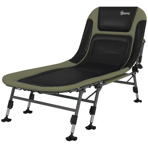 Outsunny Camping Cot for Adults, Folding Bed with Soft Padded Cushions & Headrest, 180° Adjustable Reclining Lounger, Heavy Duty and Portable with a 400 lbs. Capacity, Dark Green