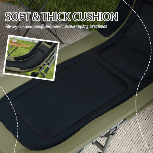 Outsunny Camping Cot for Adults, Folding Bed with Soft Padded Cushions & Headrest, 180° Adjustable Reclining Lounger, Heavy Duty and Portable with a 400 lbs. Capacity, Dark Green