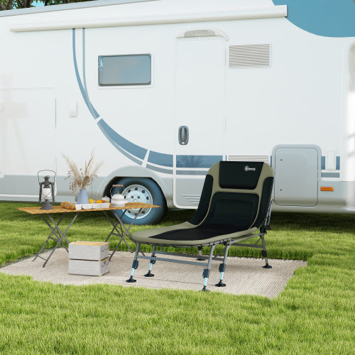 Outsunny Camping Cot for Adults, Folding Bed with Soft Padded Cushions & Headrest, 180° Adjustable Reclining Lounger, Heavy Duty and Portable with a 400 lbs. Capacity, Dark Green
