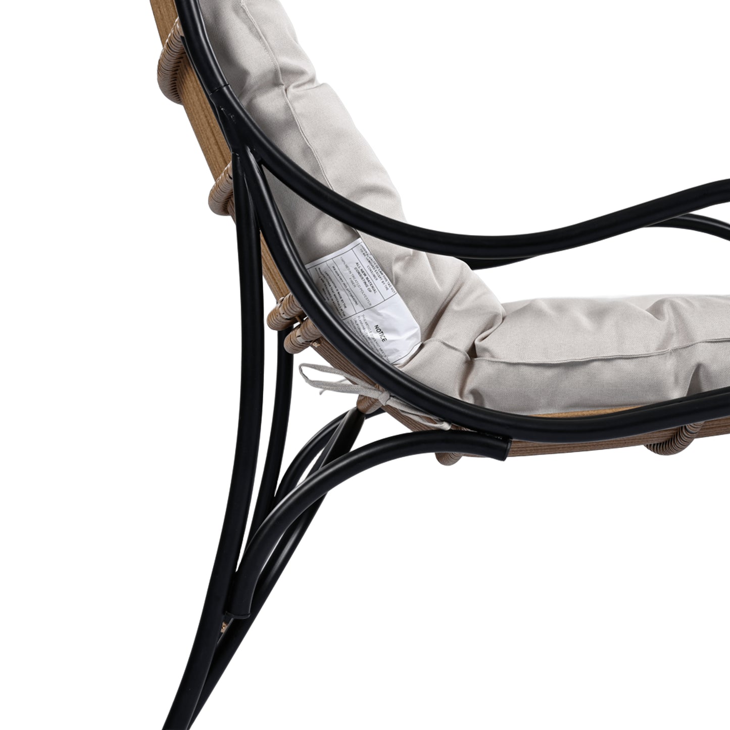 3 Pieces Wicker Outdoor Patio Furniture Set with Lounge Chair, Balcony Chairs Table Set with Cushions, Ottoman, Patio Conversation Sets for Garden ,Deck,and Porch, Black & Natural & Beige