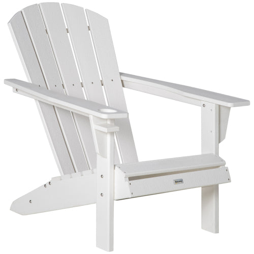 Outsunny Adirondack Chair with Cup Holder, All Weather Patio Chair HDPE Lounger, Fire Pit Seating High Back and Wide Seat for Outdoor, Backyard, Garden, Deck, Lawn, White