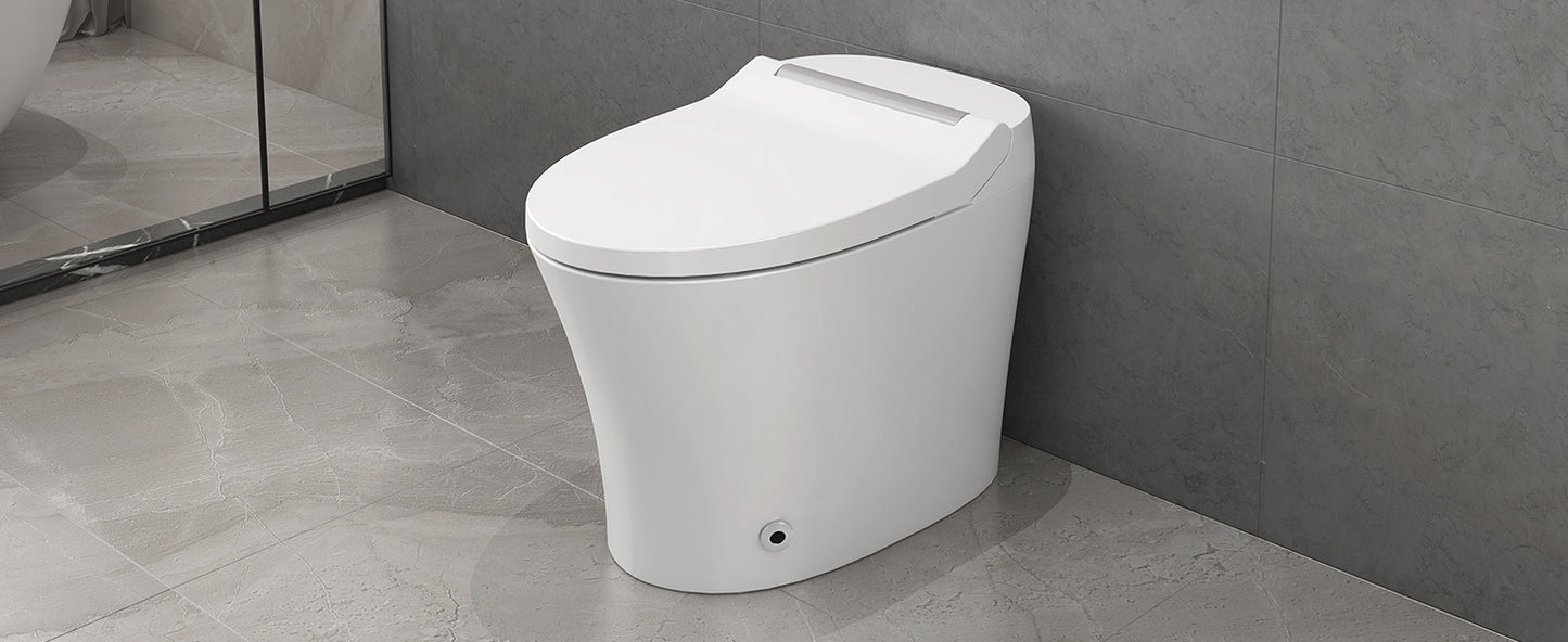 Smart toilet with Built-in Heated Seat, One Piece Elongated Modern Toilet with Adjustable Temp Heated Seat, Auto Flush, Dual Flush Toilet 1/1.28 GPF, Foot sensor Flush, White Night Light,Knob Control