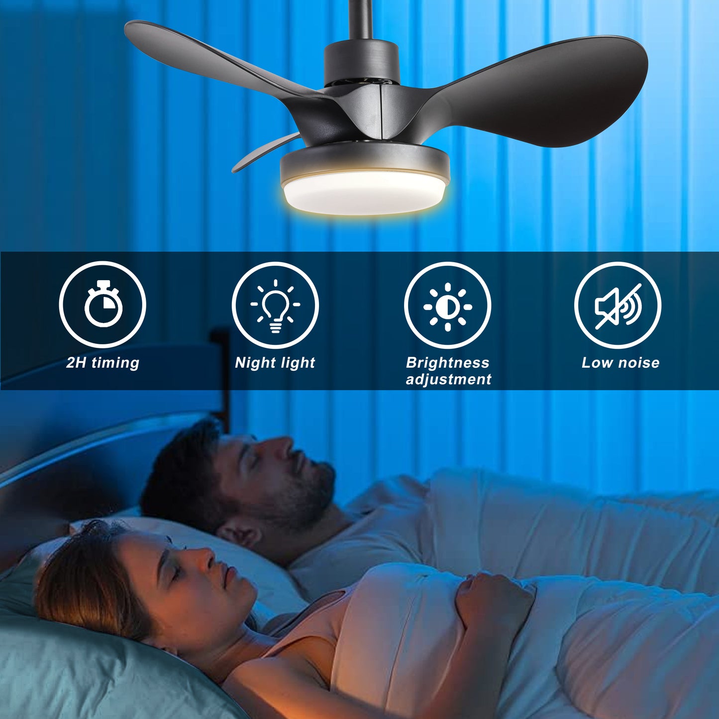 24" Ceiling Fan with Light Flush Mount ,18W Dimmable Small Low Profile Modern 6-Speeds Quiet Reversible Timer with 3 Blades Remote Ceiling Fan for Bedroom,Kitchen (Not allowed to sell on Amazon)