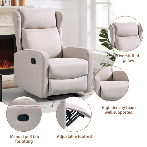 Rocking Recliner Chair for Living Room, Adjustable Modern Recliner Chair, Recliner Sofa with Lumbar Support, Classic and Traditional Recliner Chair with Comfortable Arm and Back Sofa(Light Gray)