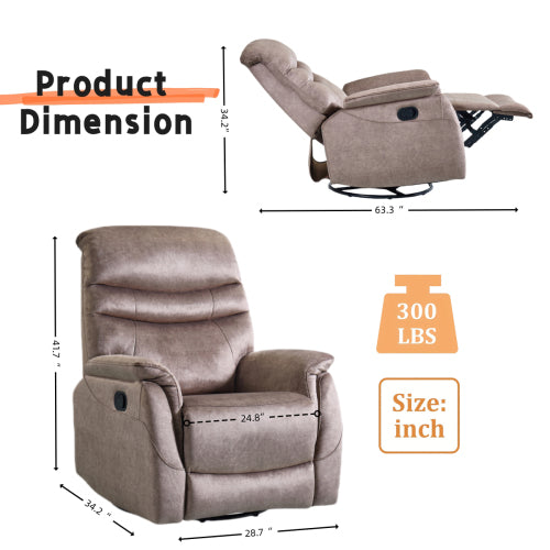 Rocking Swivel Recliner Chair for Living Room, 360 Degree Swivel, Adjustable Modern Reclining Chair, Classic and Traditional Recliner Sofa with Lumbar Support (Dark Grey)