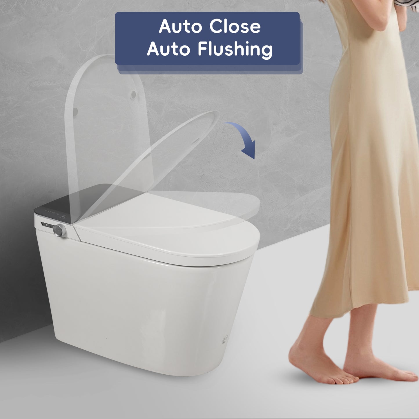 Tankless Smart Toilet with Bidet Built In, Auto Open & Close, Wider Bidet with Heated Seat, Warm Water and Dry, Foot Sensor, LED Display, Remote Control, White