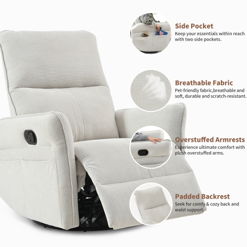 360° Swivel Rocker Recliner Chair,Swivel Nursery Rocking Chair,Glider Chair,Modern Rocking Swivel Recliner Chair for Bedroom,Living Room Chair Home Theater Seating(Fabric Gray+360°Swivel )