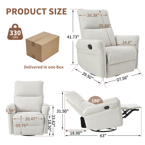 360° Swivel Rocker Recliner Chair,Swivel Nursery Rocking Chair,Glider Chair,Modern Rocking Swivel Recliner Chair for Bedroom,Living Room Chair Home Theater Seating(Fabric Gray+360°Swivel )