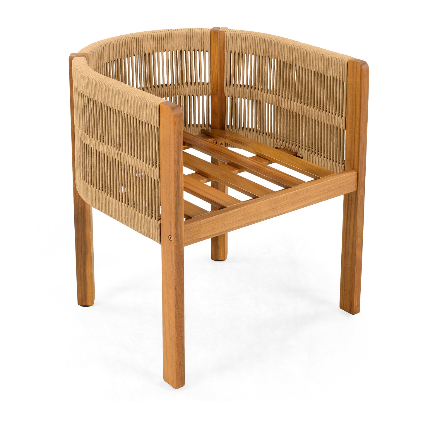 Acacia Wood Outdoor Dining Chairs 2-Pack with Brown Rope Handles, Washable Waterproof Beige Cushions, 400 lbs Capacity