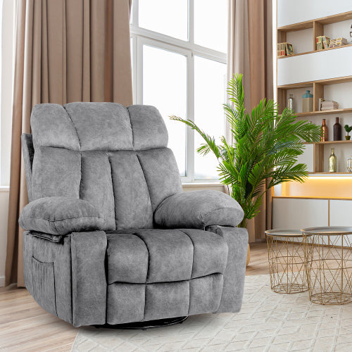 Massage Swivel Rocker Recliner Chair, Massage Chair for Living Room with Vibrating Massage and Heating Function, Ergonomic Lounge Chair with Rocking Function and Side Pocket, USB Charging Port(Grey)
