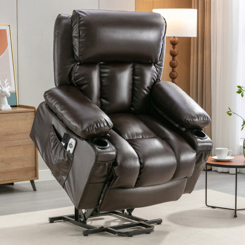 Power Electric massage lift lounge chair, suitable for the elderly, with heating and vibration functions,Fleece leather with USB, can be used for lying down. BROWN