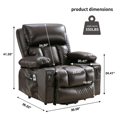 Power Electric massage lift lounge chair, suitable for the elderly, with heating and vibration functions,Fleece leather with USB, can be used for lying down. BROWN