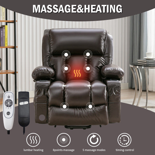 Power Electric massage lift lounge chair, suitable for the elderly, with heating and vibration functions,Fleece leather with USB, can be used for lying down. BROWN