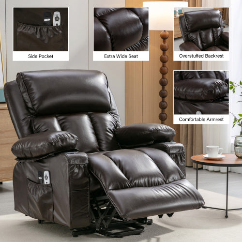 Power Electric massage lift lounge chair, suitable for the elderly, with heating and vibration functions,Fleece leather with USB, can be used for lying down. BROWN