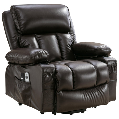Power Electric massage lift lounge chair, suitable for the elderly, with heating and vibration functions,Fleece leather with USB, can be used for lying down. BROWN