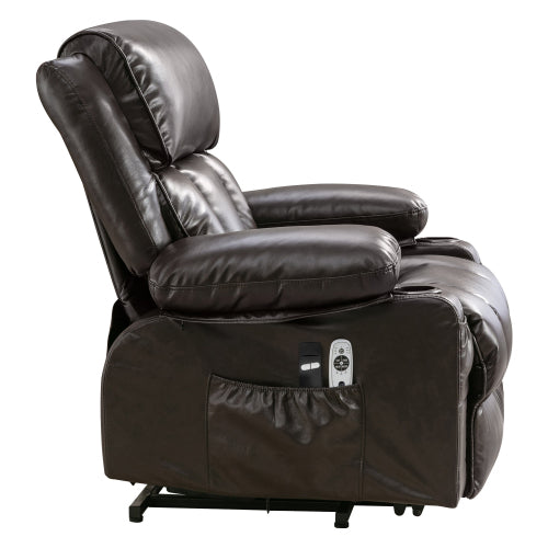 Power Electric massage lift lounge chair, suitable for the elderly, with heating and vibration functions,Fleece leather with USB, can be used for lying down. BROWN