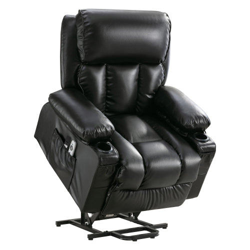 Power Electric massage lift lounge chair, suitable for the elderly, with heating and vibration functions,Fleece leather with USB, can be used for lying down. BLACK