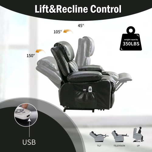 Power Electric massage lift lounge chair, suitable for the elderly, with heating and vibration functions,Fleece leather with USB, can be used for lying down. BLACK