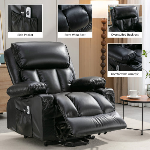 Power Electric massage lift lounge chair, suitable for the elderly, with heating and vibration functions,Fleece leather with USB, can be used for lying down. BLACK